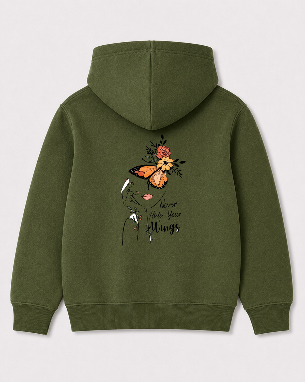 Olive green hoodie back 1146