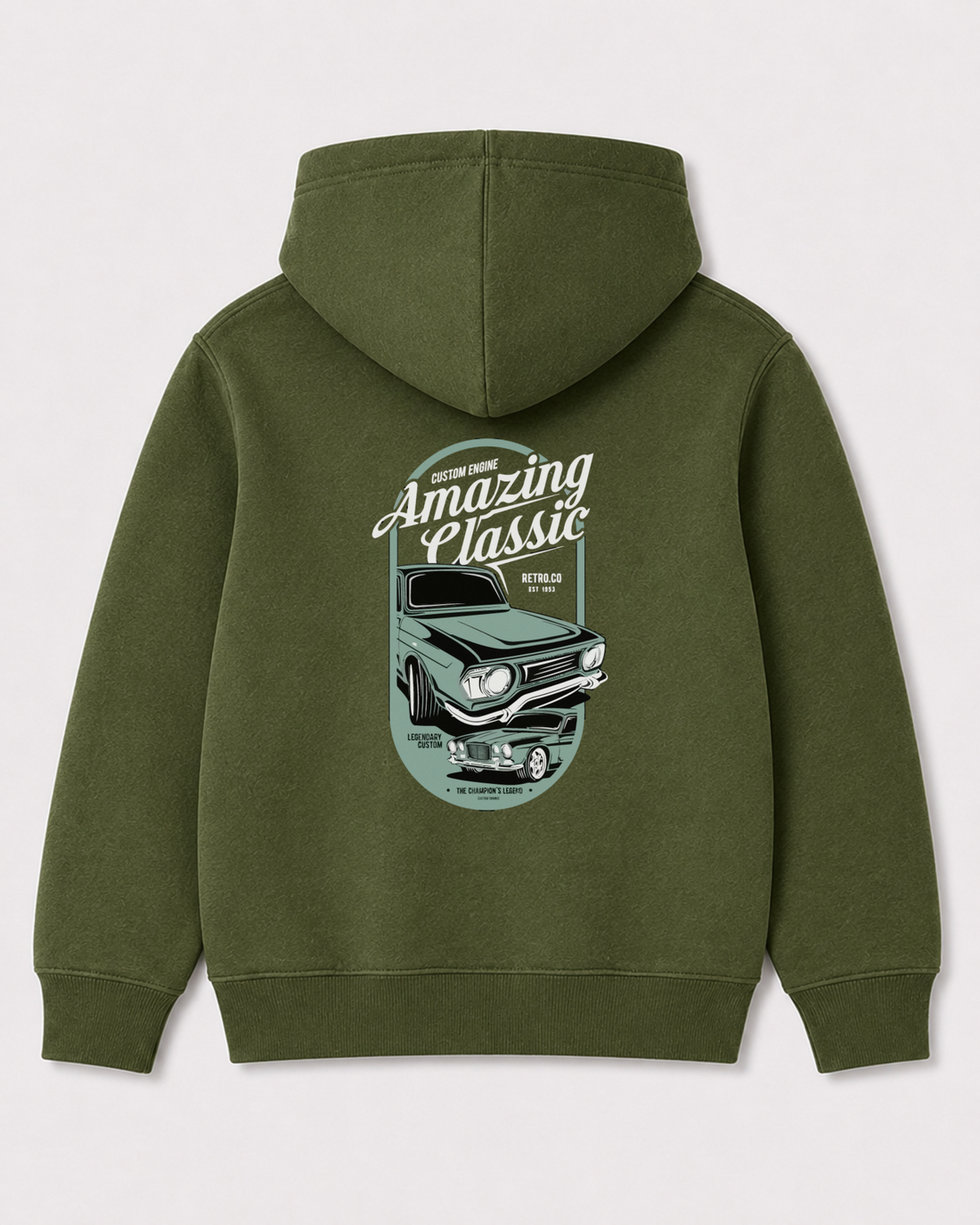 Olive green hoodie back 3013