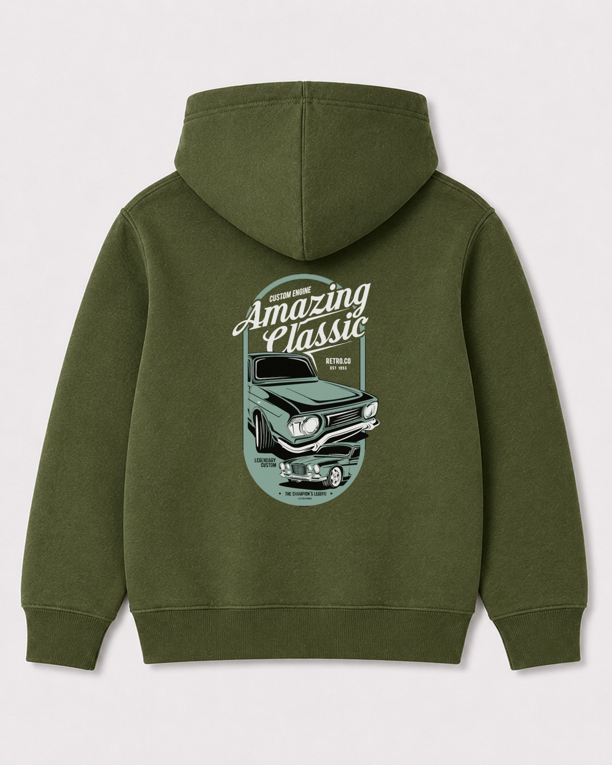 Olive green hoodie back 3013
