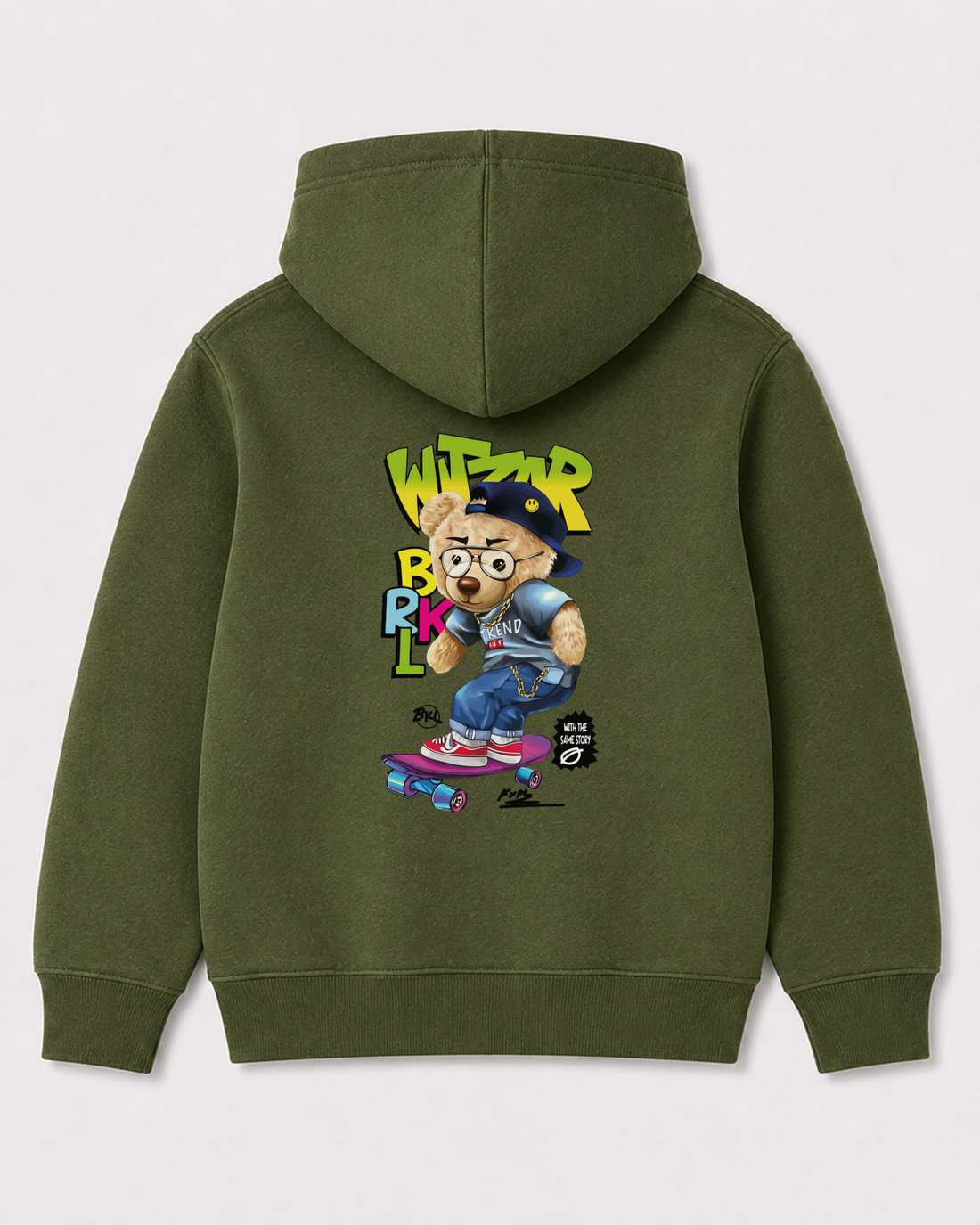 Olive green hoodie back 3046