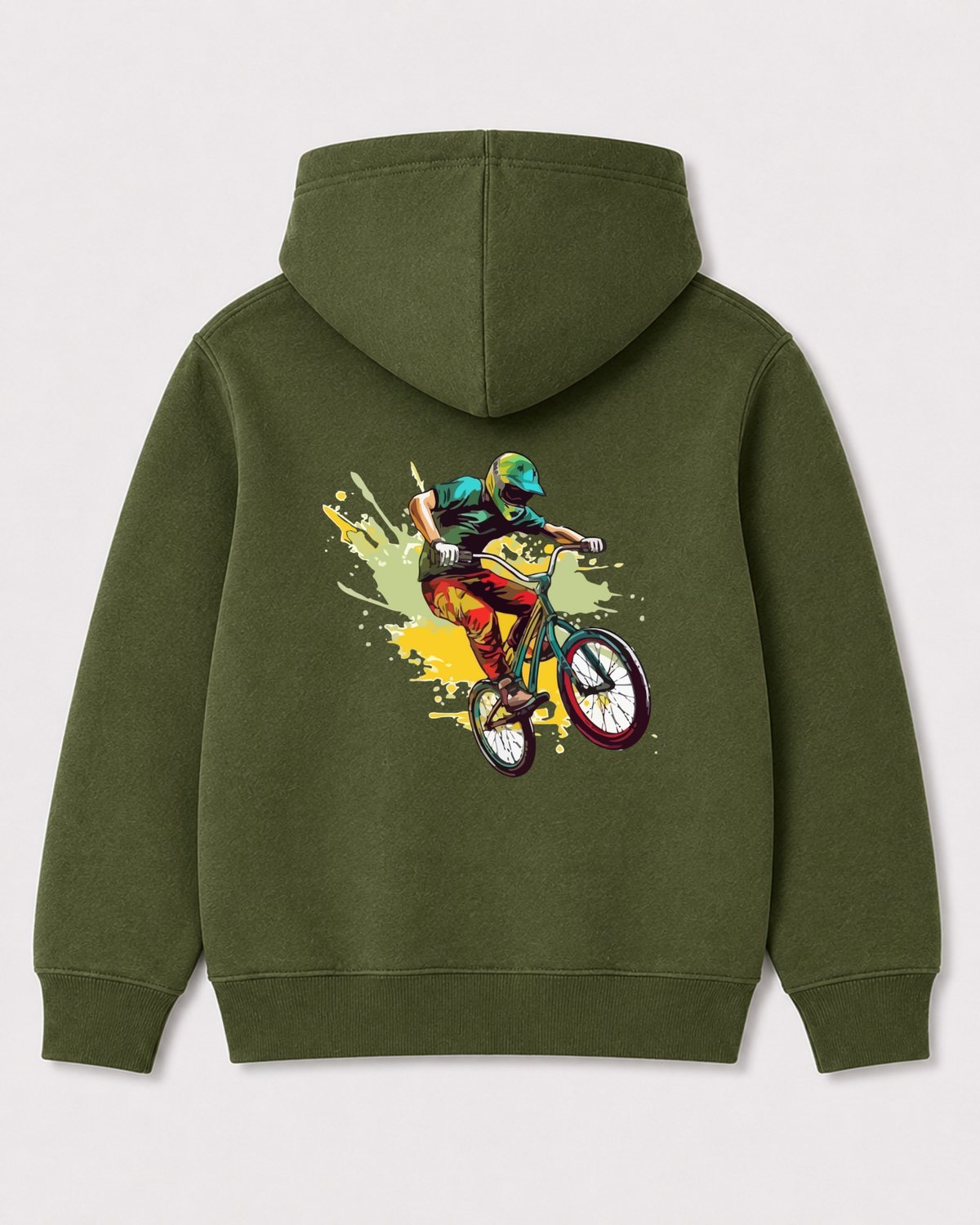 Olive green hoodie back 3076