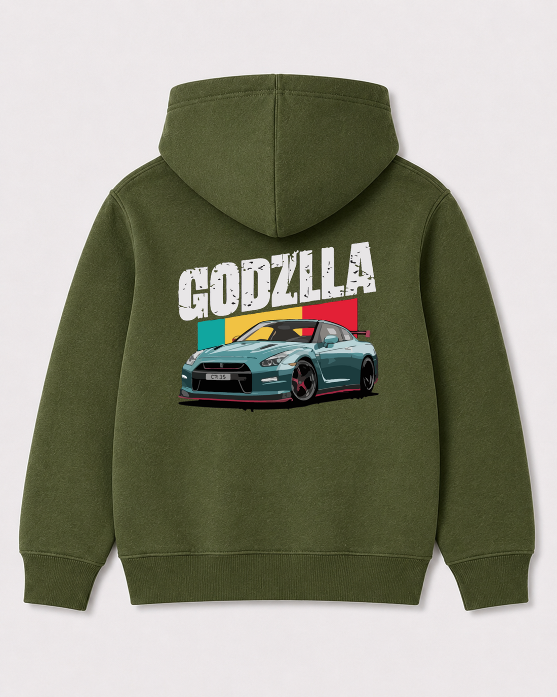 Olive green hoodie back 3247