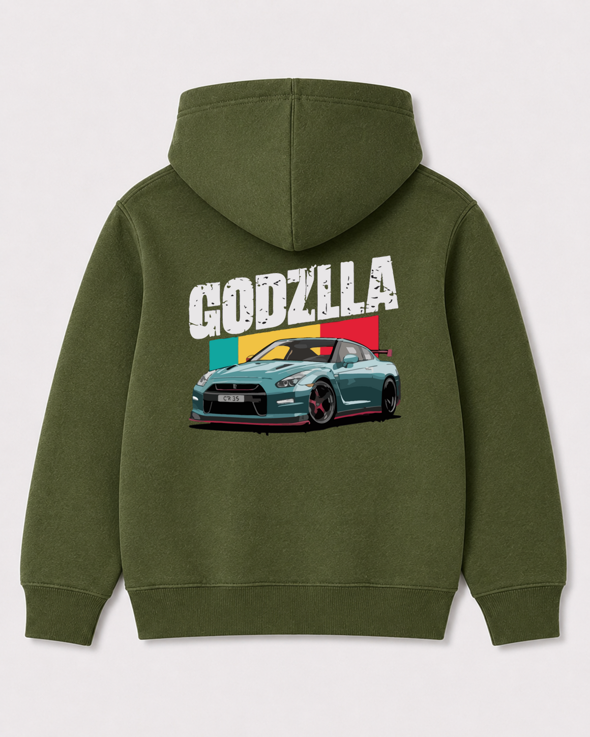Olive green hoodie back 3247