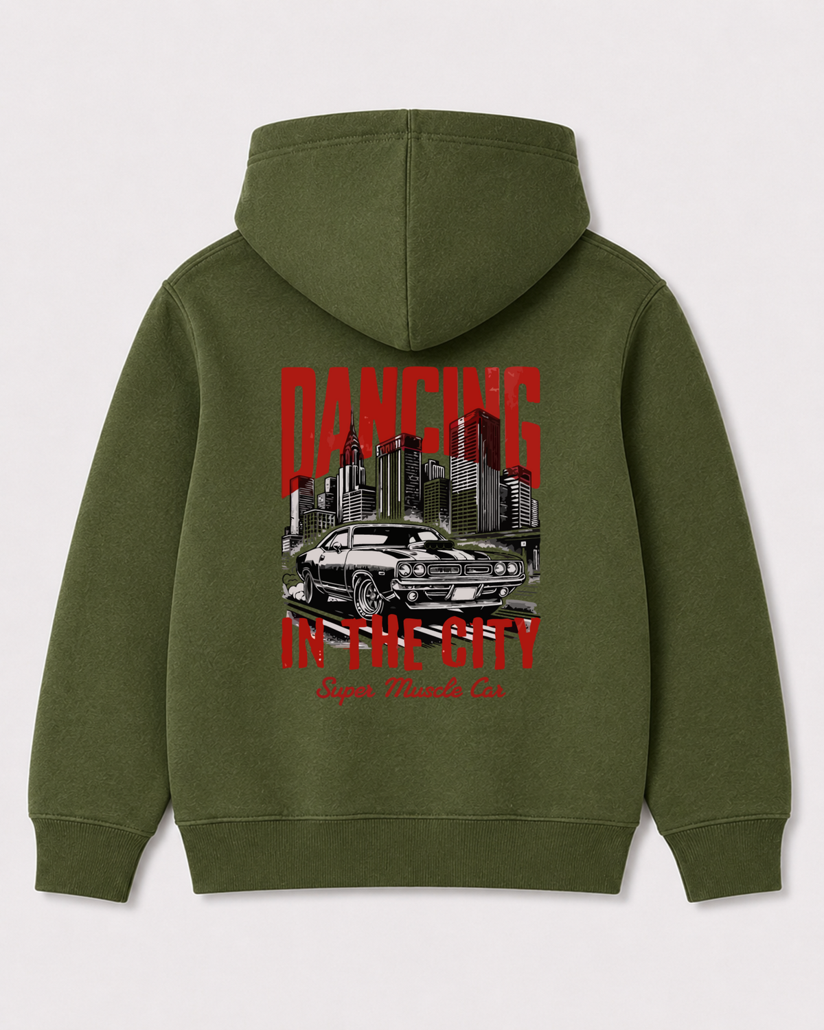 Olive green hoodie back 3253