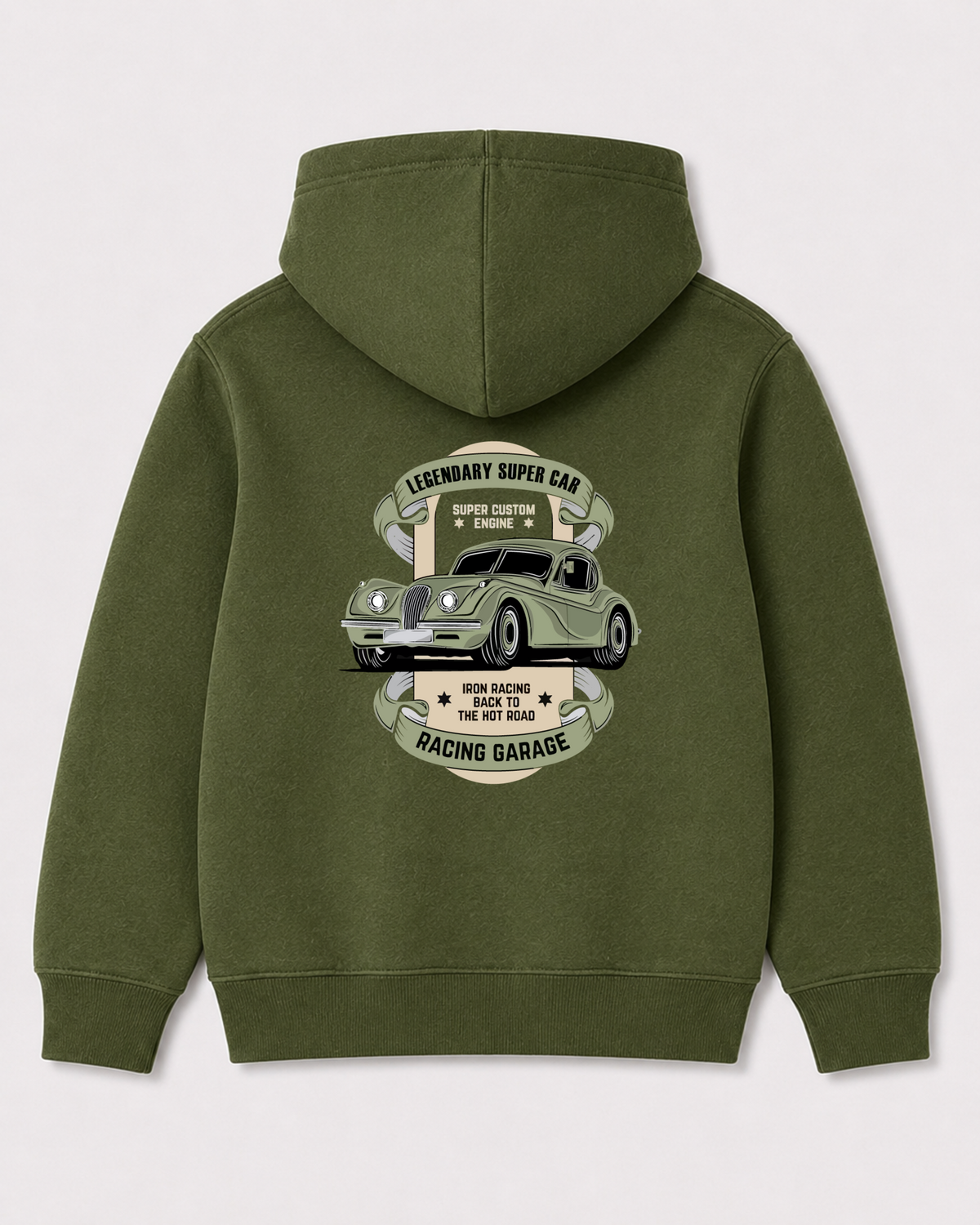 Olive green hoodie back 3274