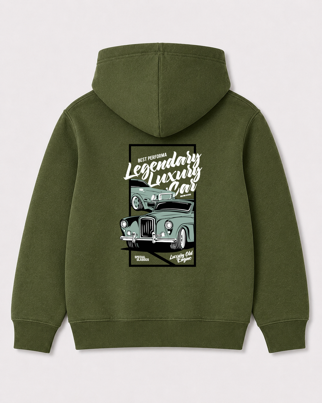 Olive green hoodie back 3284