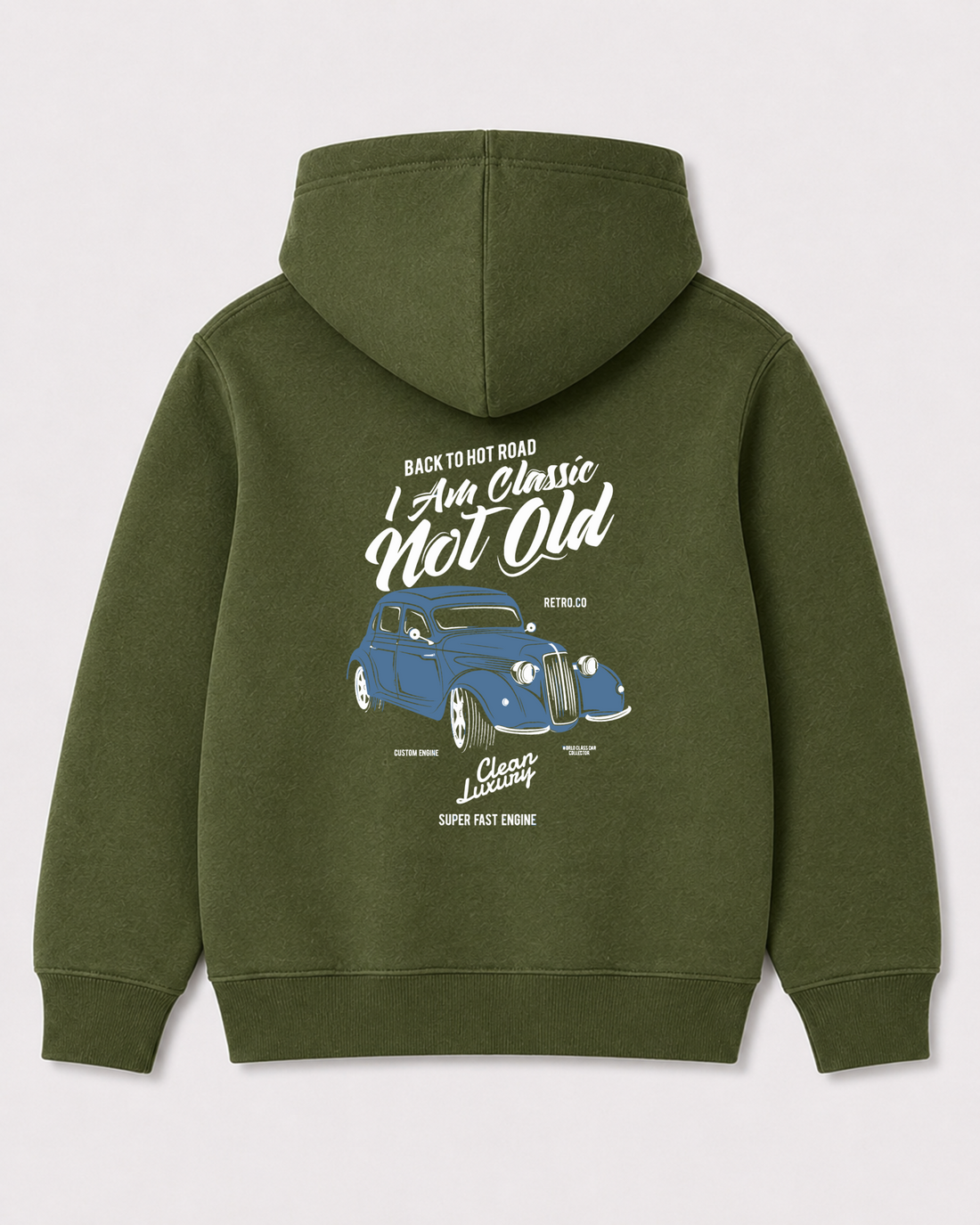 Olive green hoodie back 3298