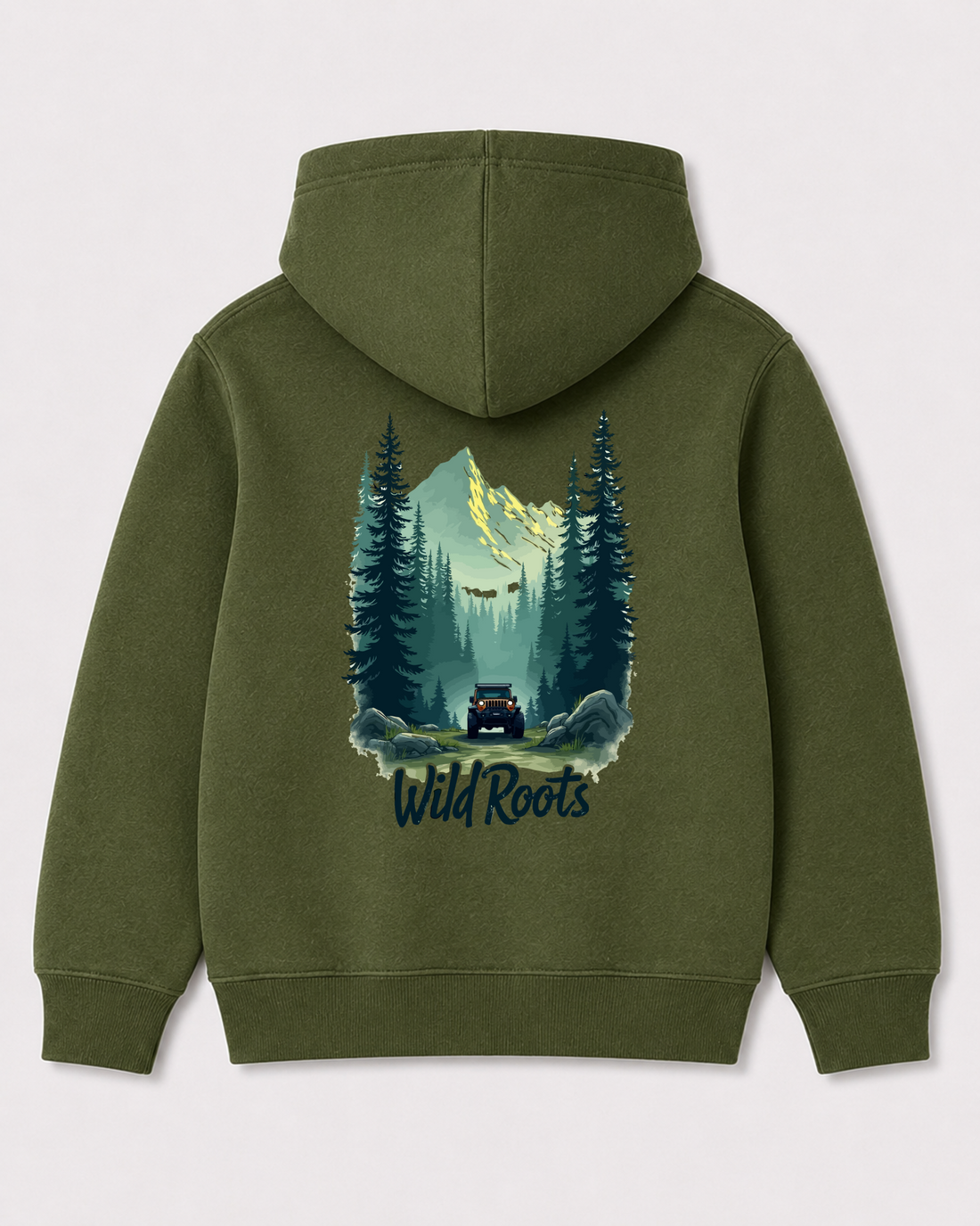 Olive green hoodie back 3335