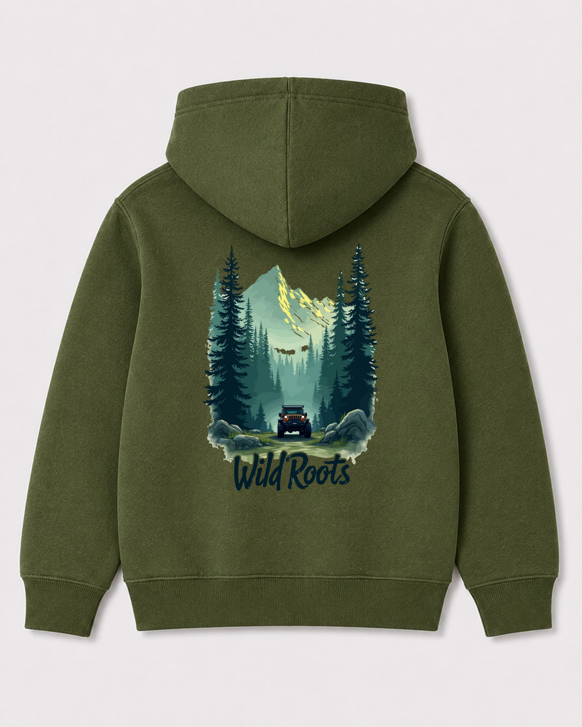 Olive green hoodie back 3335