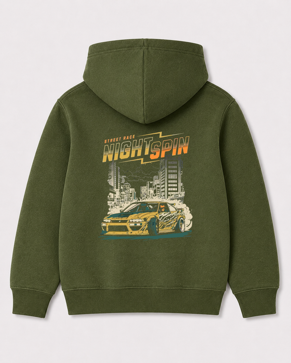 Olive green hoodie back 3342