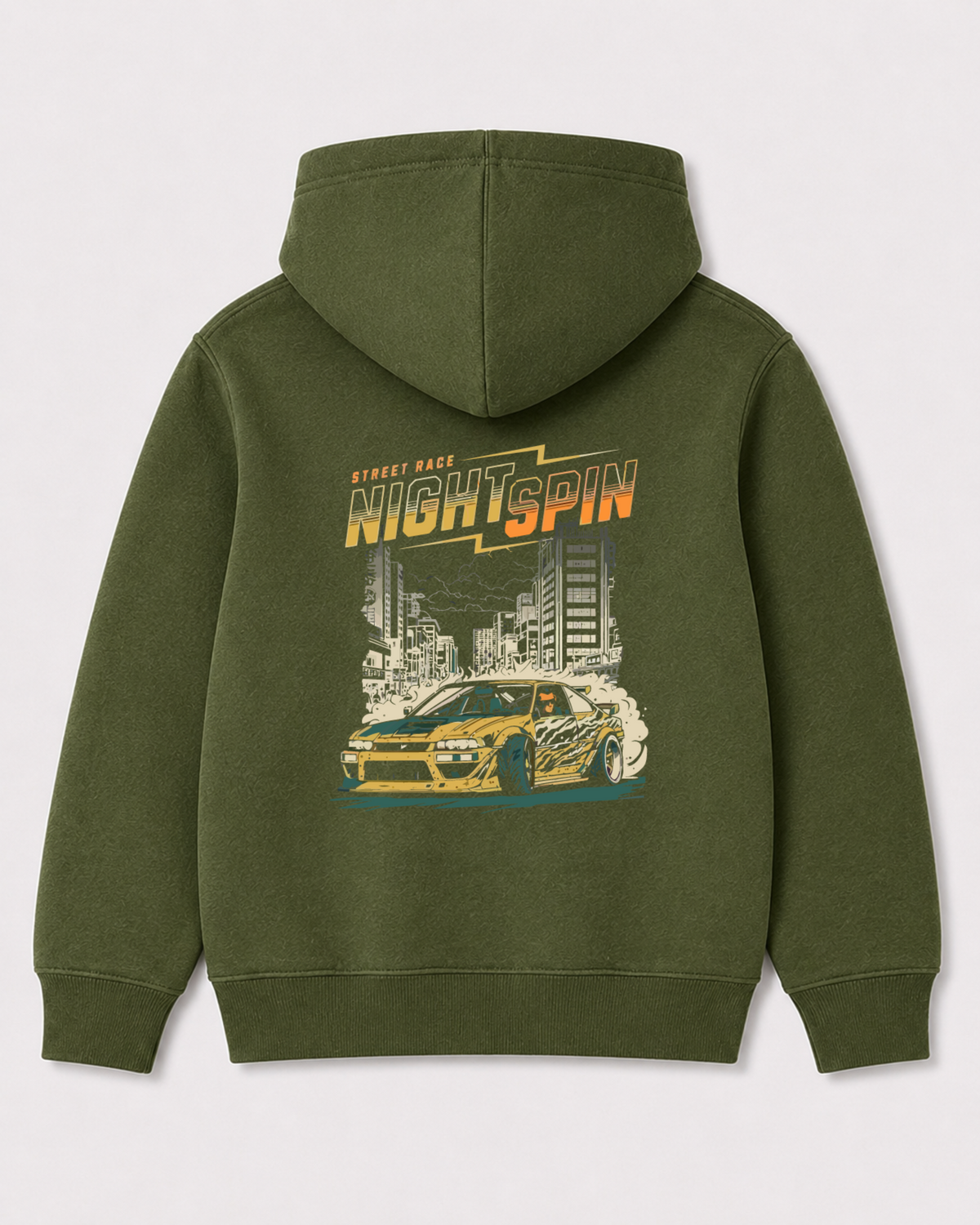 Olive green hoodie back 3342