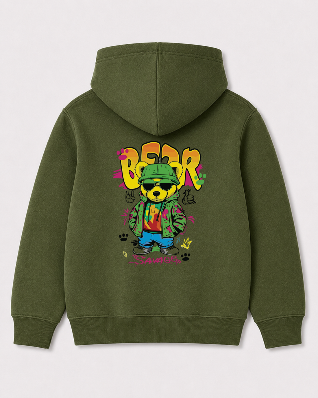 Olive green hoodie back 3392