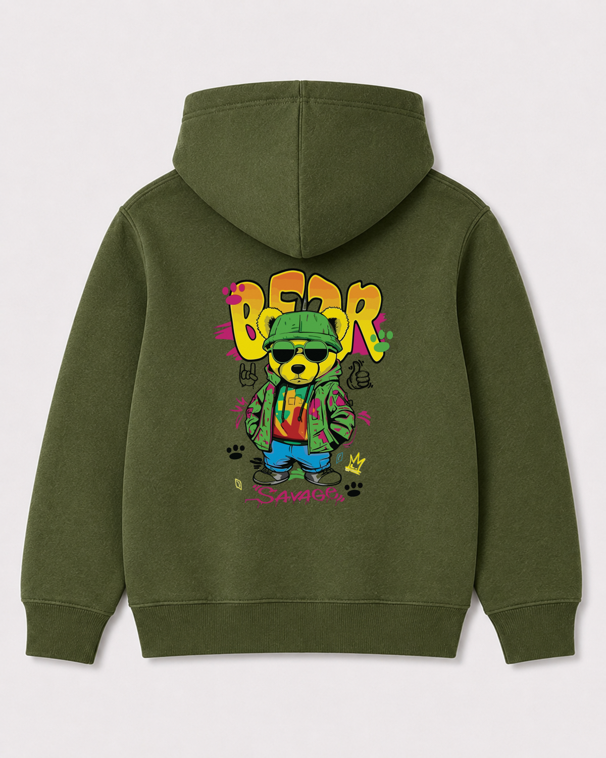 Olive green hoodie back 3392