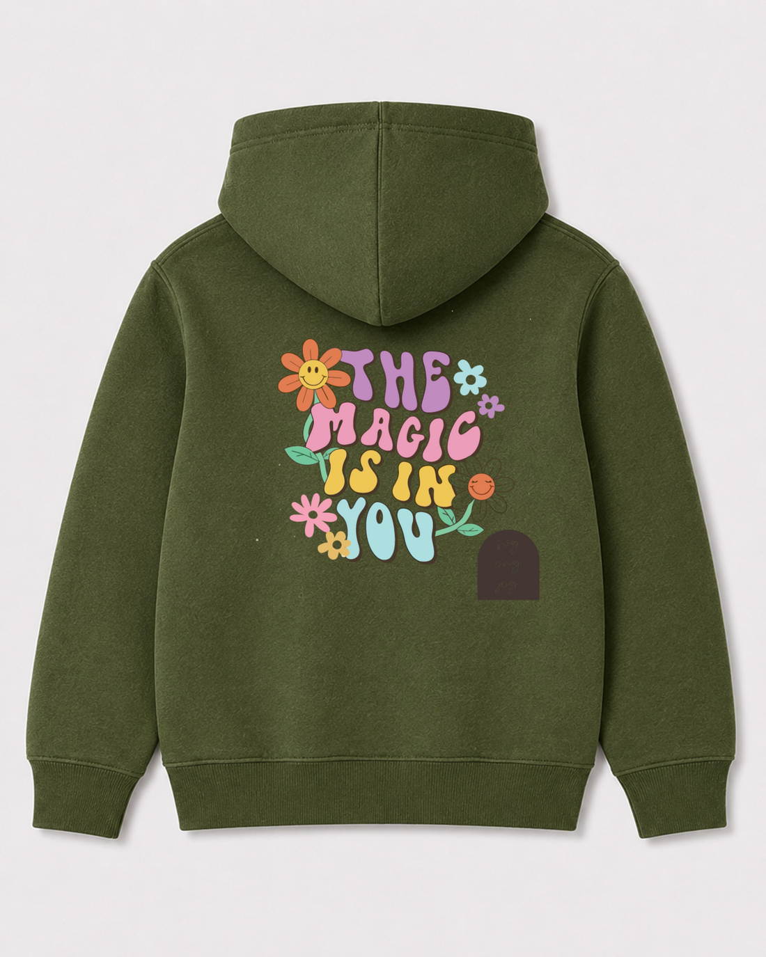 Olive green hoodie back 3423