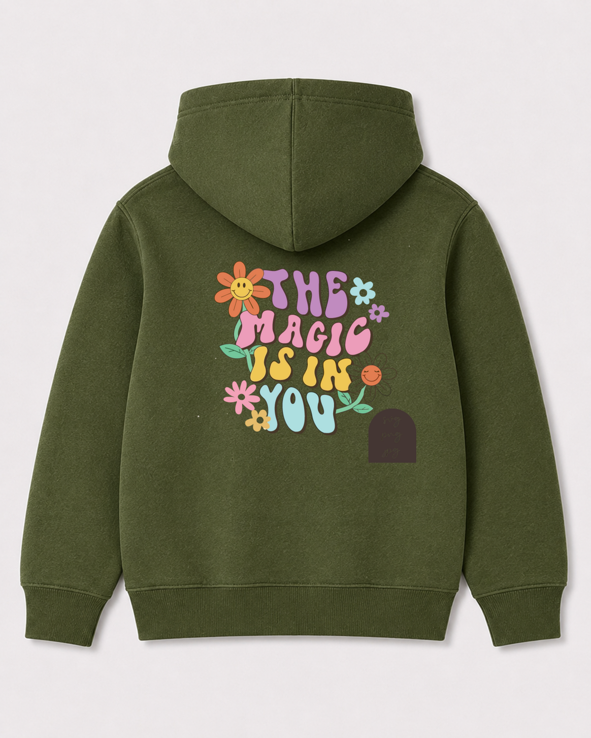 Olive green hoodie back 3423