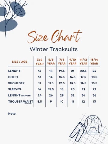 Size chart — Winter Tracksuits